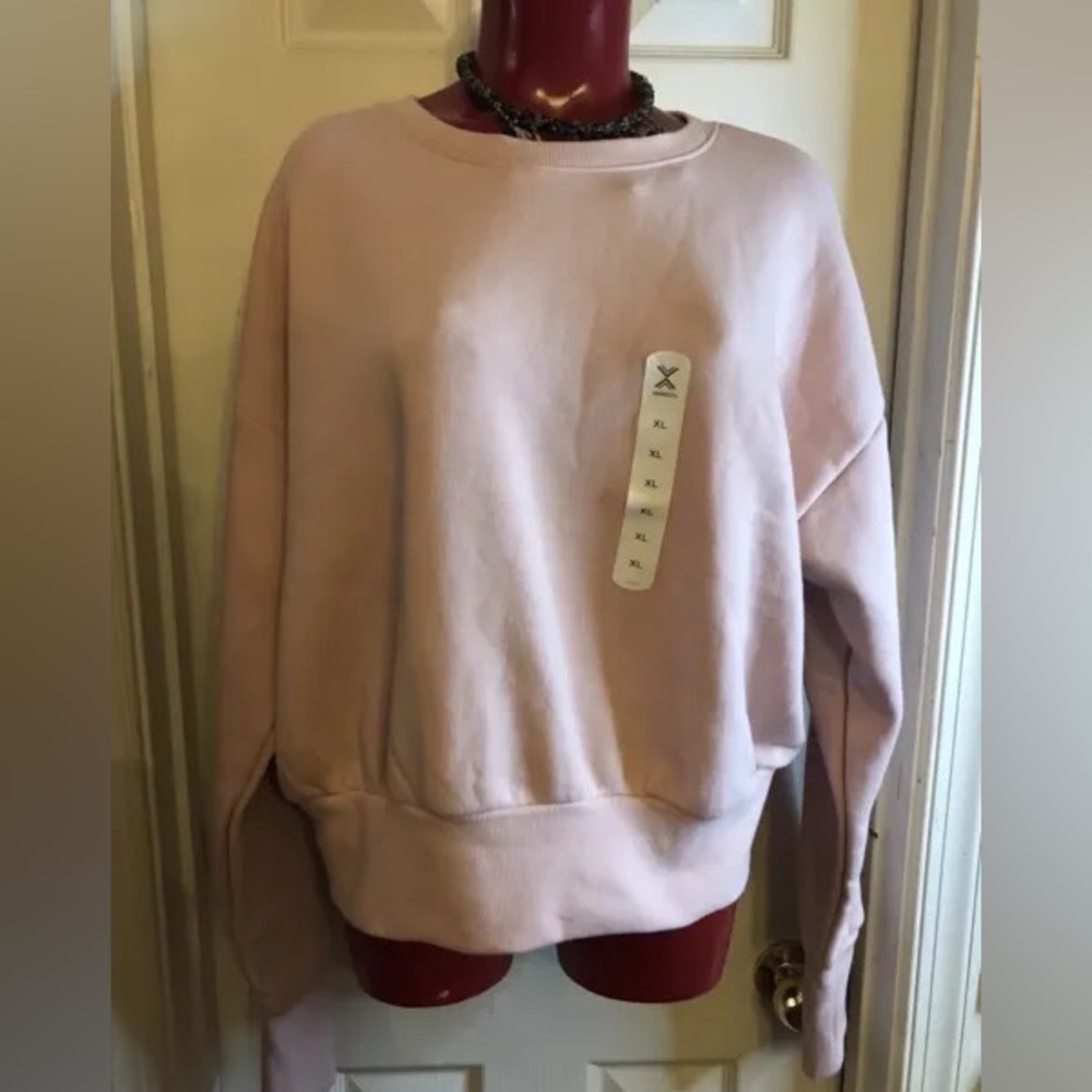 Xersion Women's XL- PINK HYDRANGEA Pullover Cropped Long Sleeve Sweatshirt